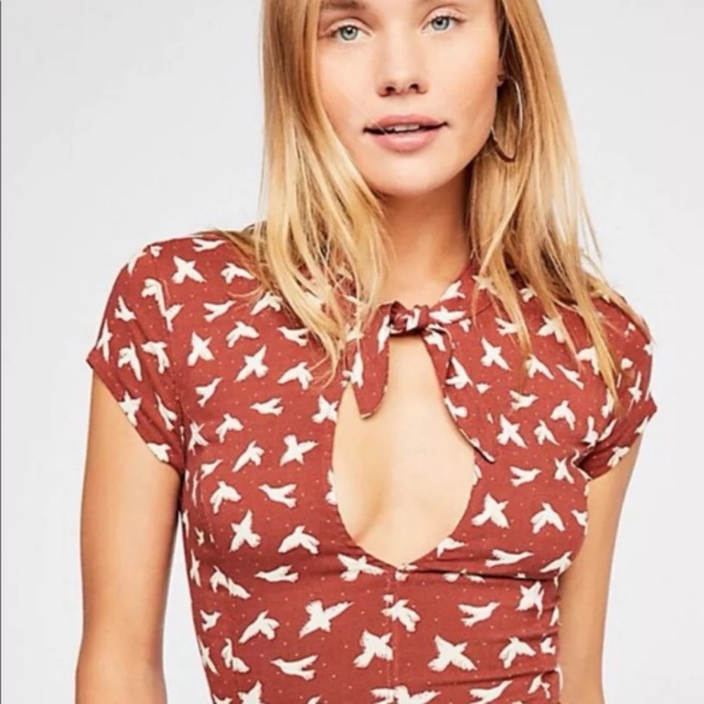 Intimately Free People Rust Bird Printed Bodysuit